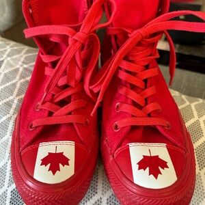 Converse Red High-Top Canvas Sneakers with Leaf Detail-Maple Leaf